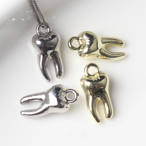 Ciondolo a Forma di Dente in Lega Minimalista Lucido Oro Argento Gioielli Dentali per Creazione Fai da Te Collana Bracciale Accessorio Gioielleria