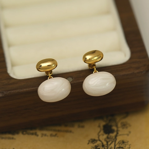 Boucles d'Oreilles Clous Ovales en Cuivre Plaqué Or 18K Vintage Français Avec Tige en Argent Sterling 925 Bijoux Élégants