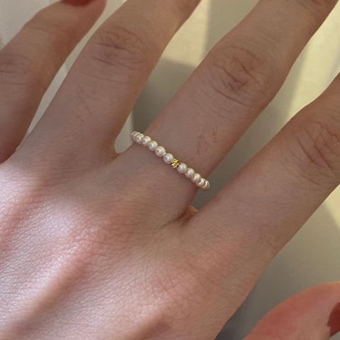 Minimalist Faux Artificial Pearl Beaded Elastic Ring For Women Handmade 18K Gold Plated Brass Lucky Bead Stretch Ring Fashion Jewelry