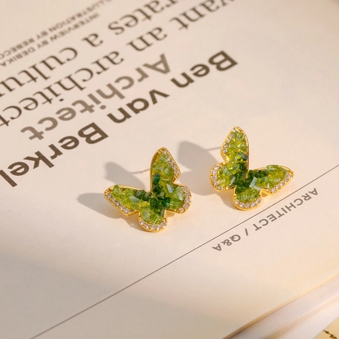 Boucles d'Oreilles Papillon en Cristal Cuivre Plaqué Or Avec Tige en Argent Sterling 925 Bijoux Zircone pour Femme