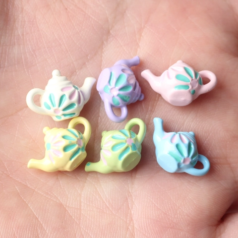 Mini Teapot Alloy Pendants Colorful Flower Pattern DIY Jewelry Accessories For Necklace Bracelet Making Craft Supplies