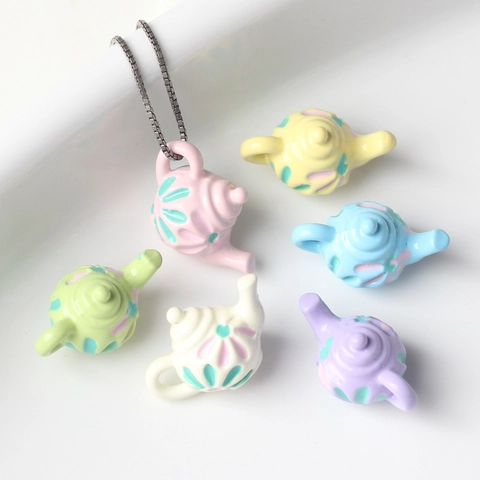Mini Teapot Alloy Pendants Colorful Flower Pattern DIY Jewelry Accessories For Necklace Bracelet Making Craft Supplies