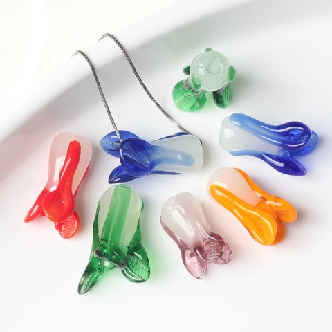 DIY Lampwork Glass Beads Chinese Cabbage Tulip Flower Petal Shape Spacer Beads For Jewelry Making Bracelet Necklace Accessories