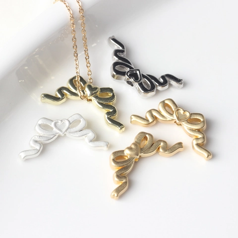 Breloques Nœud en Alliage Cœur Pendentifs en Métal Électroplaqué Ruban de Nœud pour Collier Bracelet Boucles d'Oreilles Bricolage Bijoux
