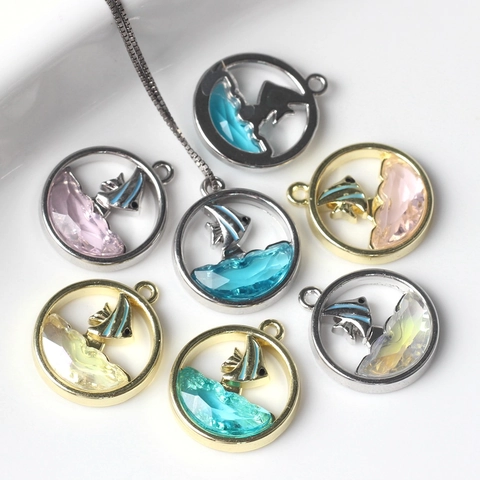 Mariene Thema Legering Strass Ronde Bedels Voor Sieraden Maken DIY Walvis Vis Dolfijn Zeilboot Patroon Hangers Accessoires