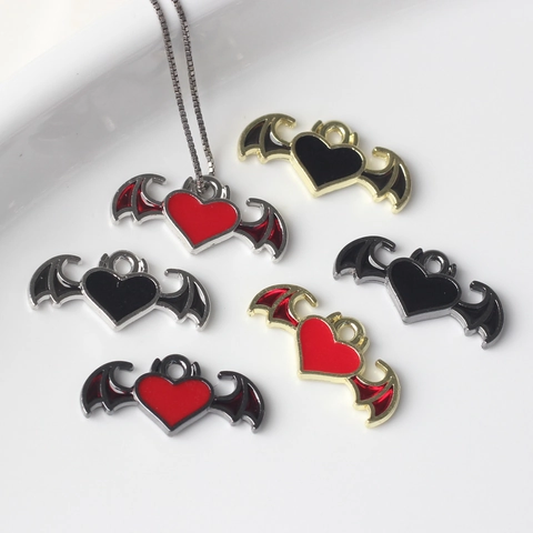 Gothic Herz Fledermausflügel Anhänger Legierung Tropföl Emaille Charms Für DIY Halskette Armband Herstellung Halloween Schmuck Zubehör
