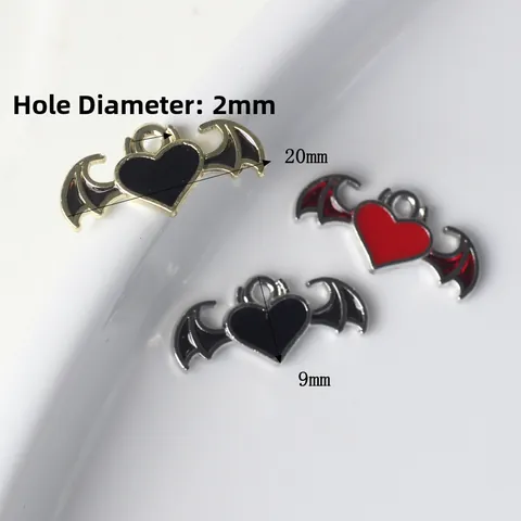 Gothic Heart Bat Wing Pendants Alloy Drip Oil Enamel Charms For DIY Necklace Bracelet Making Halloween Jewelry Findings