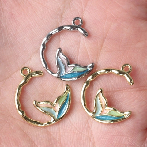 Minimalist Alloy Enamel Mermaid Tail Charms For DIY Necklace Bracelet Jewelry Making Gradient Fish Tail Pendants For Women