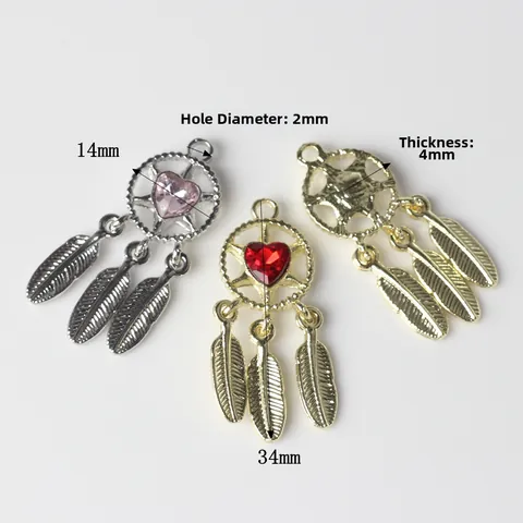 Bohemian Alloy Dreamcatcher Heart Rhinestone Pendant Feather Charms For DIY Necklace Bracelet Jewelry Making Accessories