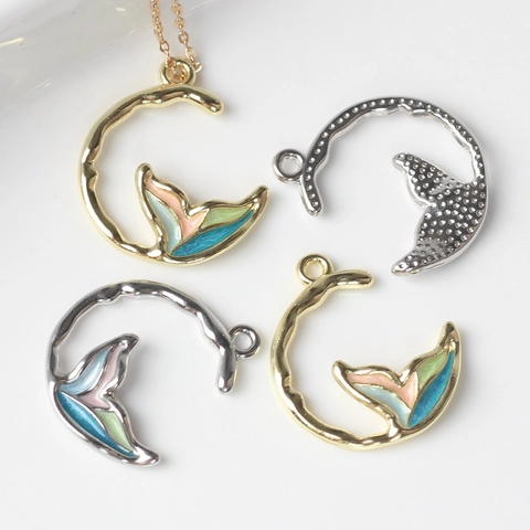 Minimalist Alloy Enamel Mermaid Tail Charms For DIY Necklace Bracelet Jewelry Making Gradient Fish Tail Pendants For Women