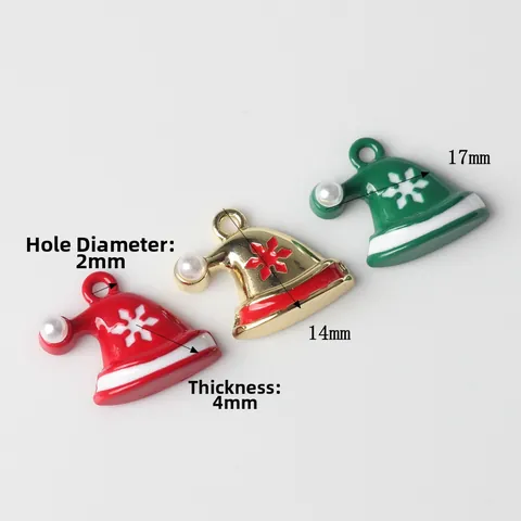 Kerstmuts Legering Emaille Hangers Met Imitatieparel Sneeuwvlok Patronen DIY Ketting Armband Sieraden Maken Benodigdheden