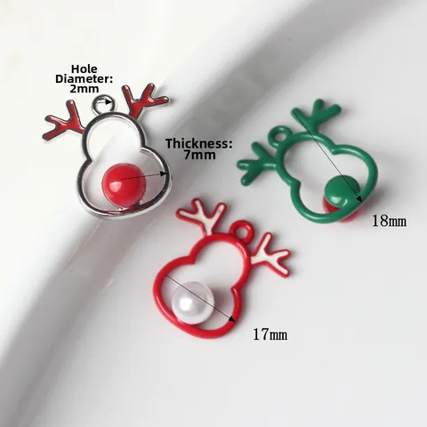 Colgante de Navidad de Reno de Aleación con Perla Artificial Esmalte Dijes de Alce para Creación de Joyas DIY Collar Pulsera