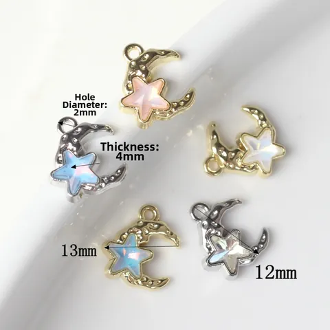 Minimalist Alloy Moon Star Pendants With Synthetic Opal Inlay Hammered Texture Charms For DIY Necklace Bracelet Jewelry Making