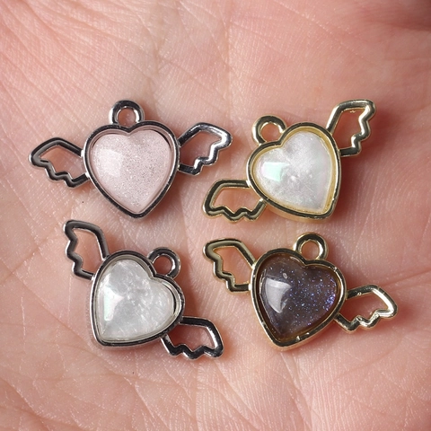 Heart Angel Wing Alloy Resin Glitter Pendant DIY Charms For Necklace Bracelet Making Jewelry Accessory For Women Jewelry Making