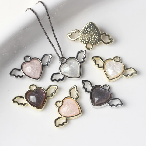 Heart Angel Wing Alloy Resin Glitter Pendant DIY Charms For Necklace Bracelet Making Jewelry Accessory For Women Jewelry Making