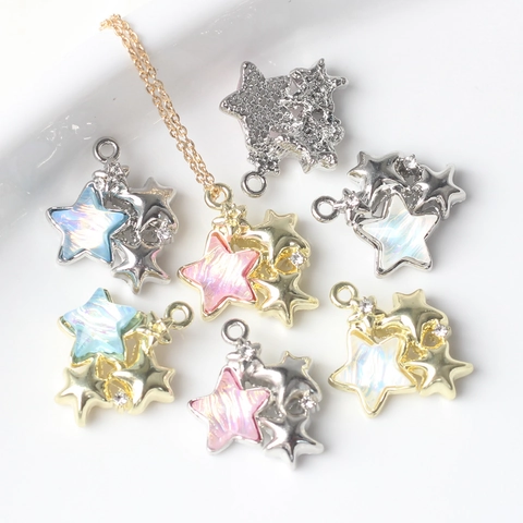 Alloy Star Pendants Shell Resin Zirconia Inlay Celestial Charms For DIY Necklace Bracelet Making Women Fashion Jewelry Accessories