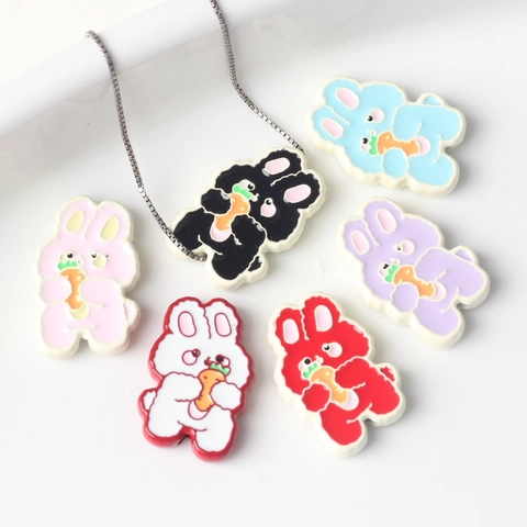 Cute Cartoon Rabbit Holding Carrot Alloy Enamel Pendants For DIY Necklace Bracelet Jewelry Making Accessories