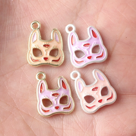 Japanese Kitsune Fox Mask Enamel Pendant Alloy Drip Oil Jewelry Finding For DIY Necklace Bracelet Making Craft Accessory
