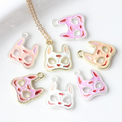 Japanese Kitsune Fox Mask Enamel Pendant Alloy Drip Oil Jewelry Finding For DIY Necklace Bracelet Making Craft Accessory