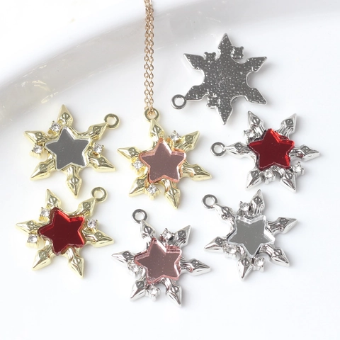Simple Alloy Resin Inlaid Hexagram Star Pendant Snowflake Rhinestone Charms For DIY Necklace Bracelet Making Jewelry Accessories
