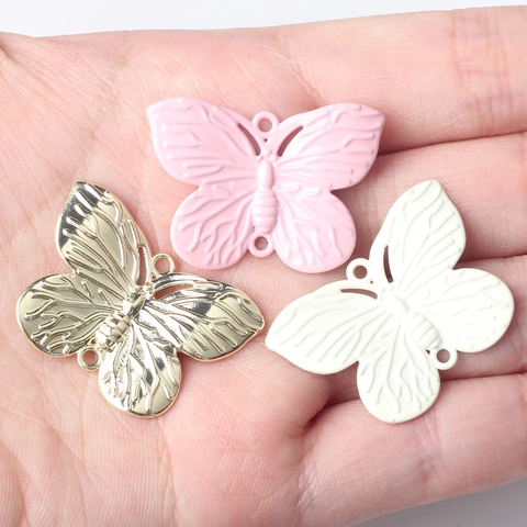 Alloy Butterfly Charms For Jewelry Making DIY Necklace Bracelet Connector Double Loop Colorful Painted Butterfly Pendant