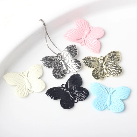 Alloy Butterfly Charms For Jewelry Making DIY Necklace Bracelet Connector Double Loop Colorful Painted Butterfly Pendant