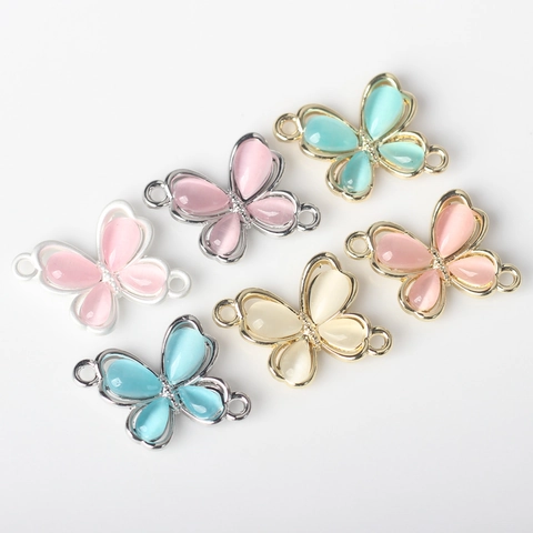 Butterfly Jewelry Connectors Alloy Cat Eye Resin Charms DIY Necklace Bracelet Making Findings Double Loop Charms