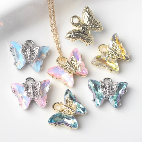 Alloy Synthetic Crystal Butterfly Charms For DIY Jewelry Making Necklaces Bracelets Earrings Accessory Butterfly Pendants