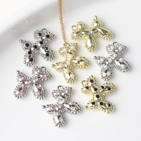 Balloon Dog Zinc Alloy Charms For DIY Jewelry Making Necklace With Rhinestone Artificial Pearl Gold Silver Pendants