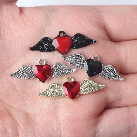 Alloy Devil Heart Wing Charms Enamel Heart With Wings Pendants For DIY Necklace Bracelet Jewelry Making Jewelry Accessories