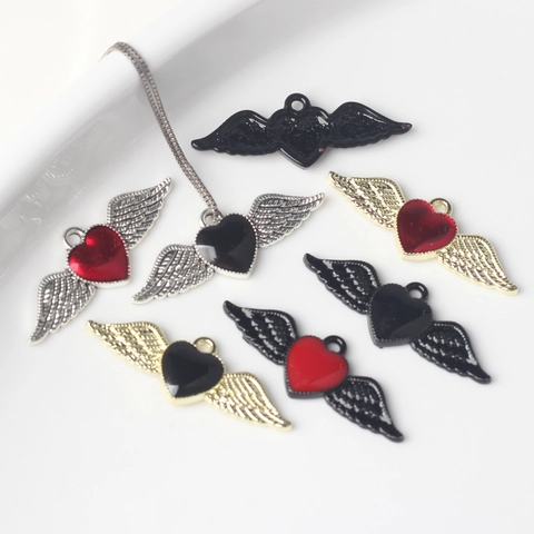Alloy Devil Heart Wing Charms Enamel Heart With Wings Pendants For DIY Necklace Bracelet Jewelry Making Jewelry Accessories