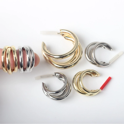 Orecchini a Cerchio a Triplo Strato a Forma di C Con Perno in Argento Sterling 925 Oro Argento Gioielli Orecchio Donna