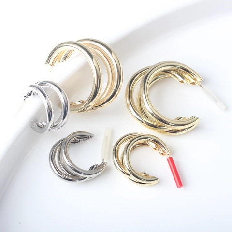Orecchini a Cerchio a Triplo Strato a Forma di C Con Perno in Argento Sterling 925 Oro Argento Gioielli Orecchio Donna