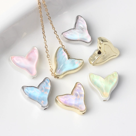 Iridescent Alloy Resin Fish Tail Spacer Beads Mermaid Tail Charms For DIY Jewelry Making Bracelet Necklace Accessories