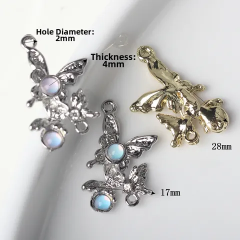Alloy Resin Butterfly Pendant Connector With Moonstone Look And Rhinestones DIY Jewelry Making For Necklace Bracelet