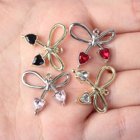 Colgante de Lazo de Corazón de Aleación Accesorios de Joyas DIY Para Collar Pulsera Pendiente Diamantes de Imitación Mujeres