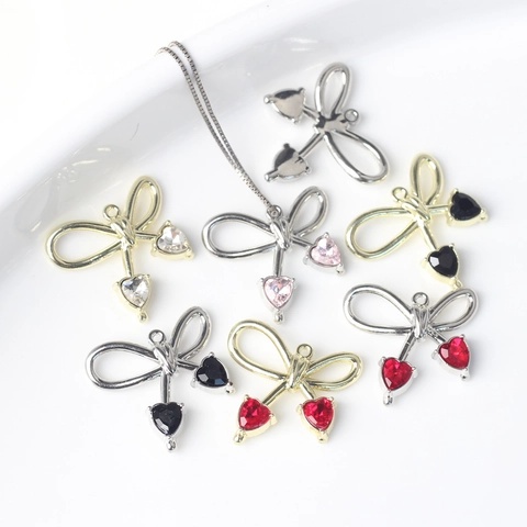Colgante de Lazo de Corazón de Aleación Accesorios de Joyas DIY Para Collar Pulsera Pendiente Diamantes de Imitación Mujeres