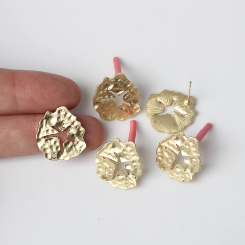 Clous d'Oreilles Minimalistes en Alliage Feuille de Lotus Avec Tige en Argent Sterling 925 Martelé Étoile Évidée DIY Bijoux