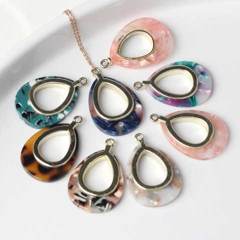 Minimalist Teardrop Acetate Resin Alloy Pendants Marbled Tortoise Shell Charms For DIY Jewelry Making Earrings Necklace Women