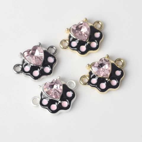 Alloy Zirconia Cat Paw Heart Jewelry Connectors Enamel Animal Flesh Pad Connectors For DIY Bracelet Necklace Making