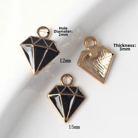 Dijes de Aleación y Esmalte con Forma de Diamante Chapado en Oro Colgantes Negros para Creación de Joyas Collar Pulsera