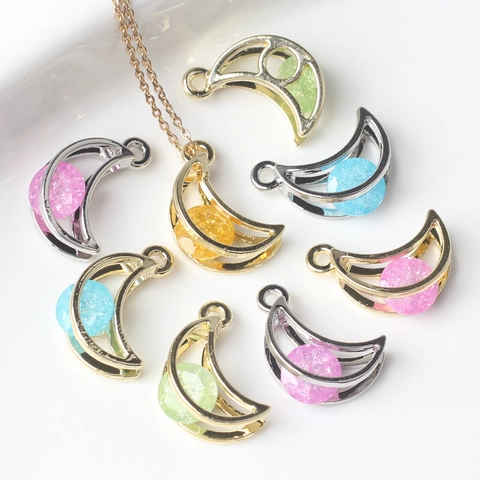 Alloy Zirconia Inlaid Moon Pendant Glitter Starry Sky Charm For DIY Necklace Bracelet Earring Jewelry Making Findings Accessory