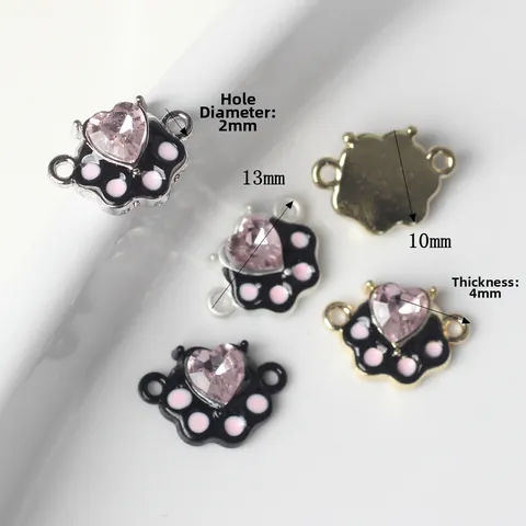 Legierung Zirkonia Katzenpfote Herz Schmuckverbinder Emaille Tierpfote Verbinder Für DIY Armband Halskette Herstellung