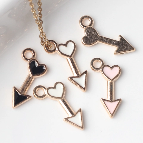 Simple Alloy Enamel Heart Arrow Pendants Drip Oil Cupid Charms For DIY Necklace Bracelet Making Women Jewelry Findings