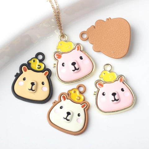 Cute Cartoon Alloy Capybara Charms With Yellow Bird Enamel Pendant For DIY Bracelet Necklace Jewelry Making Accessory