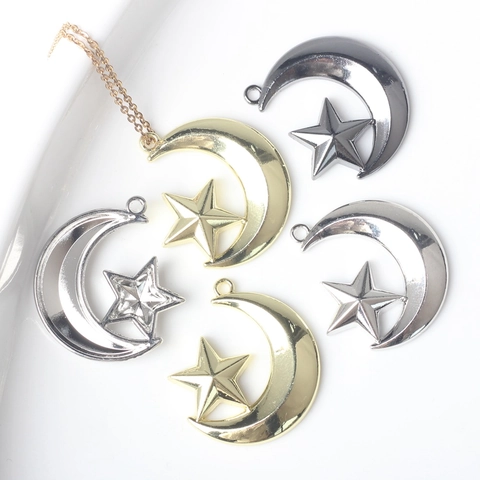 Einfache Zinklegierung Mond Stern Anhänger Für DIY Halskette Armband Herstellung Fundstücke Gold Silber Stern Mond Charms Schmuckzubehör