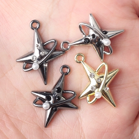 Alloy Star Planet Charm Pendant With Faux Artificial Pearl Rhinestone For DIY Necklace Bracelet Jewelry Making Starry Sky Theme