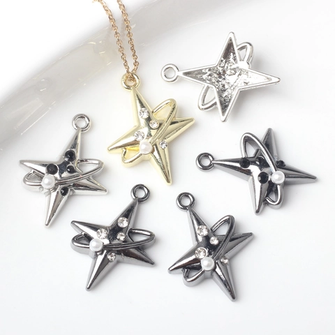 Alloy Star Planet Charm Pendant With Faux Artificial Pearl Rhinestone For DIY Necklace Bracelet Jewelry Making Starry Sky Theme