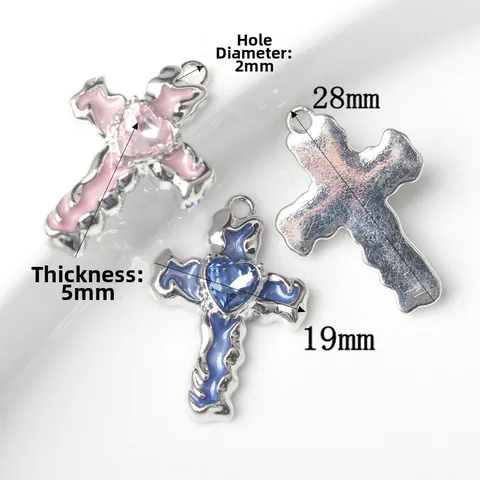 Vintage Zinklegering Kruis Hanger Met Hart Strass Vloeibaar Metaal Stijl Emaille Kruis Charms Voor DIY Sieraden Maken