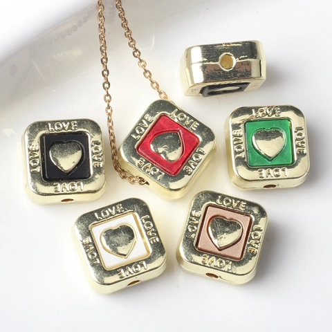 Square Heart LOVE Zinc Alloy Beads Enamel Charms For DIY Jewelry Making Pendants Bracelet Necklace Components